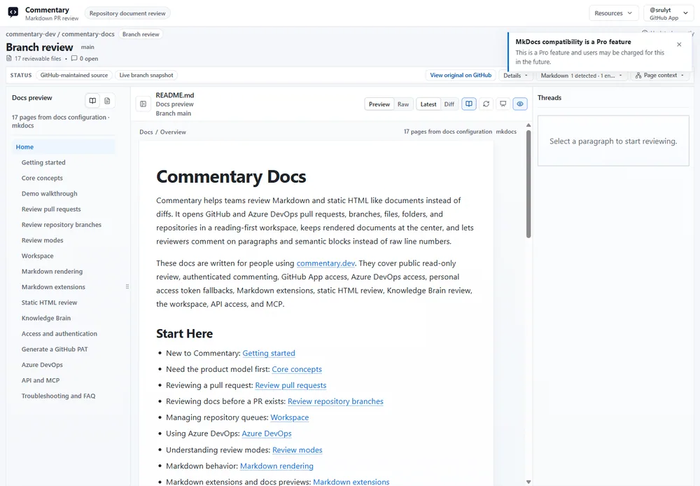 Docs preview in the review workspace