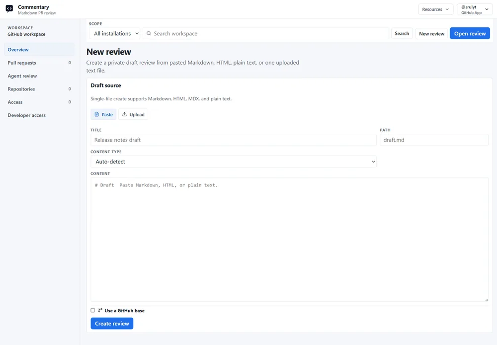 Create a draft review