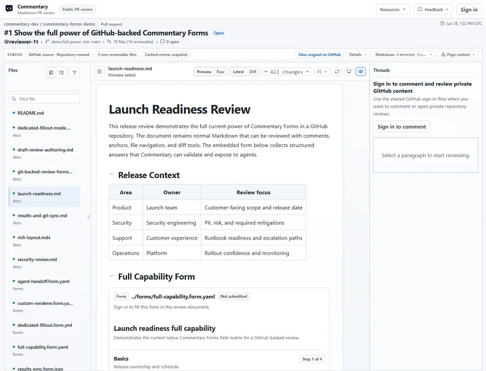 Native Form embedded in a review