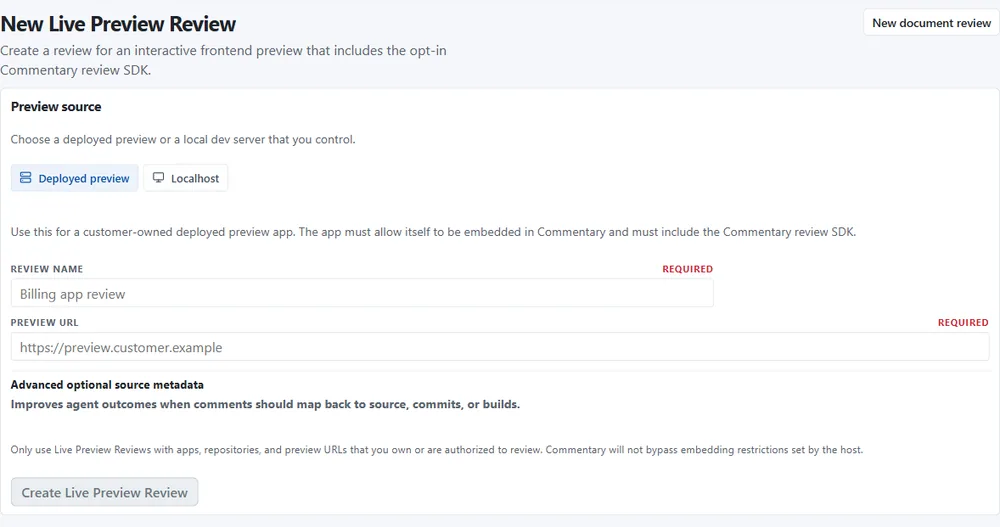Create a Live Preview Review